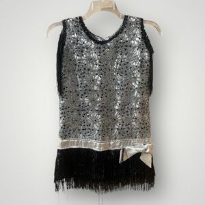 Wishcraft silver embroidered black fringe blouse